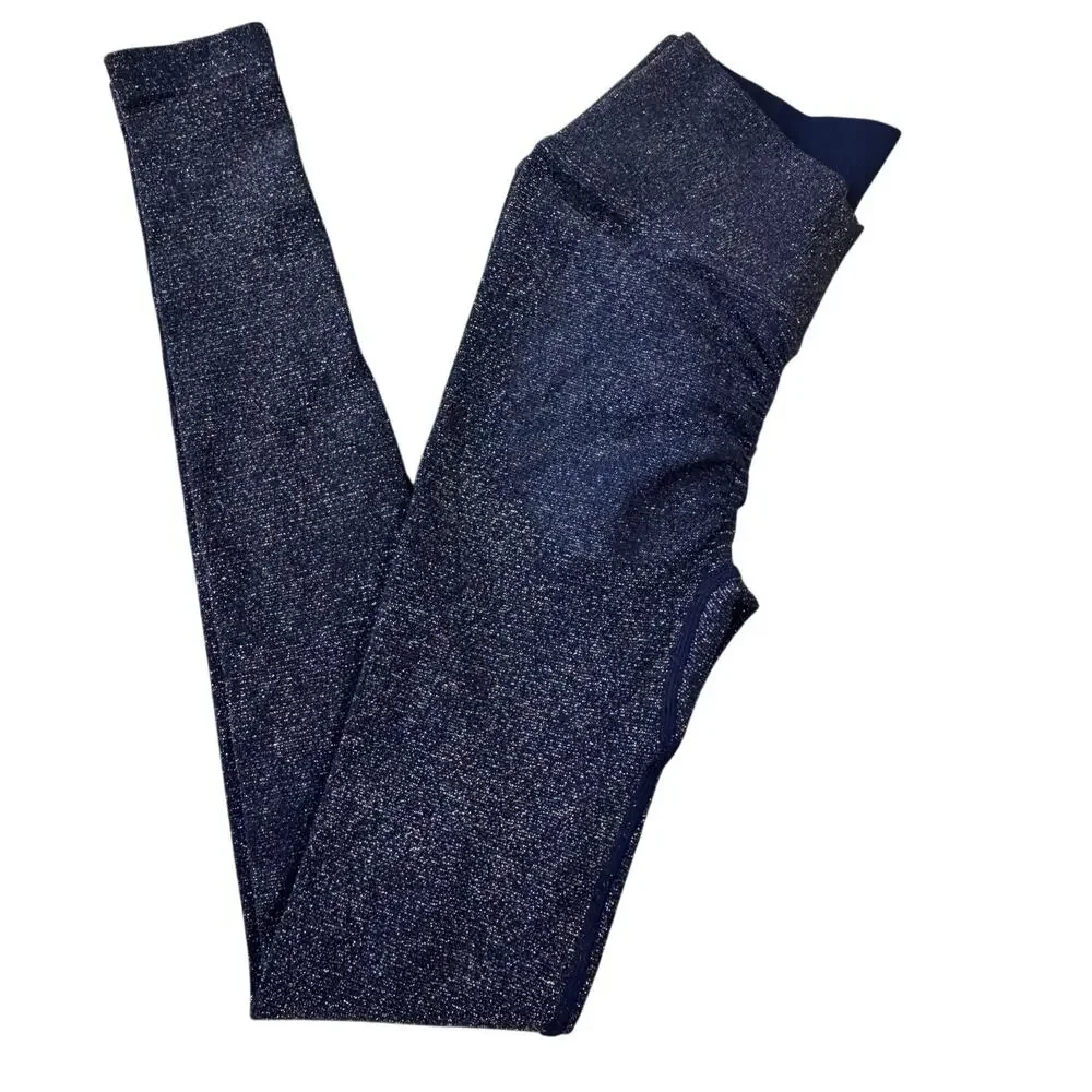 New NUX Women's Blue Metallic V Back Butt Scrunch Athletic Leggings Size S